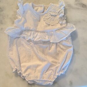 Janie and Jack White Ruffle Floral Bubble Romper